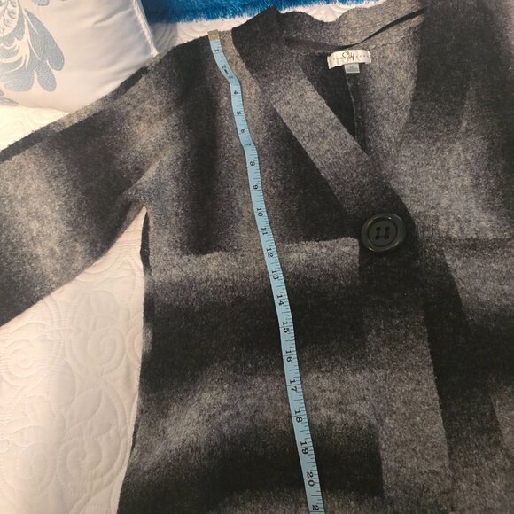 Vintage Studio Works Cardigan Sweater M Black Gray Ombre Stripe Knit Button VNec - Picture 4 of 13